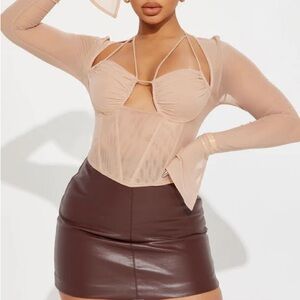 Beige Mesh Long Sleeve Top - size 2X